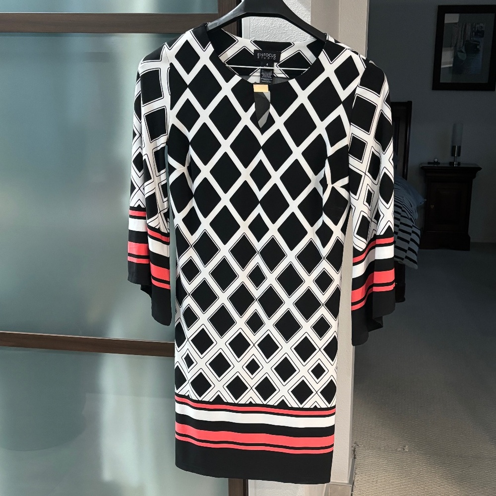 Enfocus Studio Shift Dress - Retro 60s Geometric Print Size S - Picture 5 of 9
